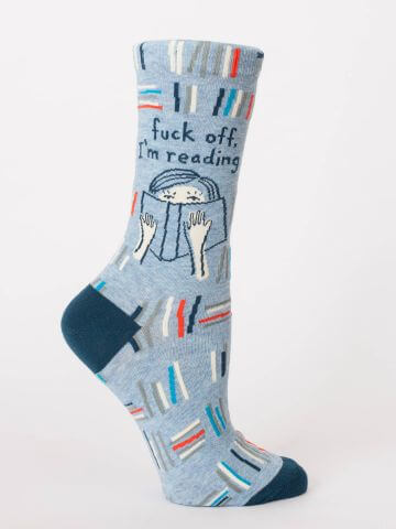 The V Spot_Fuck Off I'm Reading Crew Socks_Blue Q