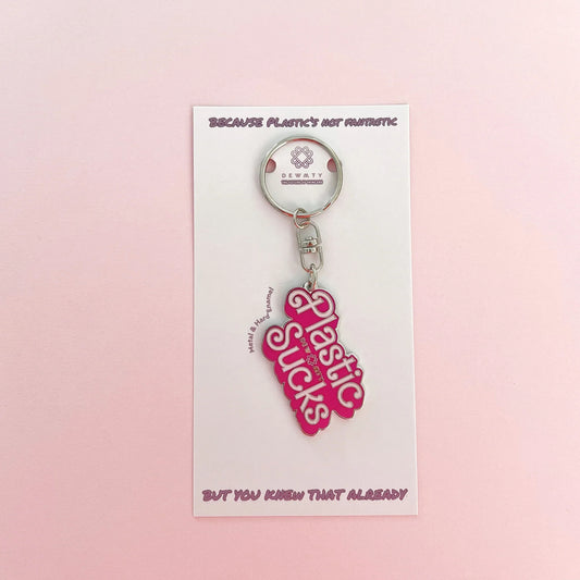Plastic Sucks Keychain with packaging
