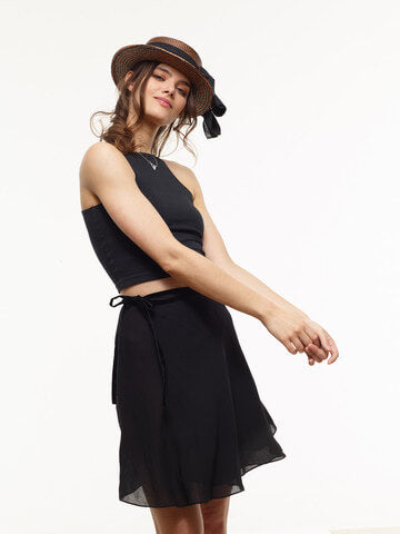 The V Shop_Ballet Chiffon Wrap Skirt Black_Vaute