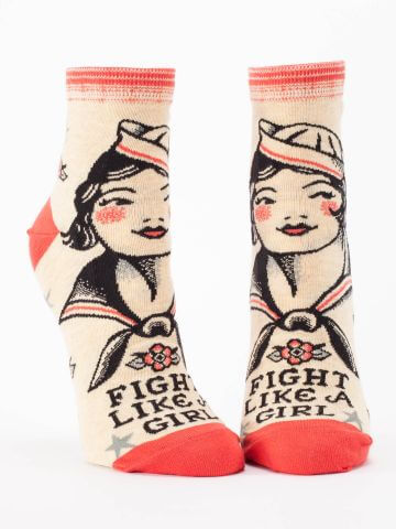 The V Spot_Fight Like A Girl Women's Ankle Sock_Blue Q