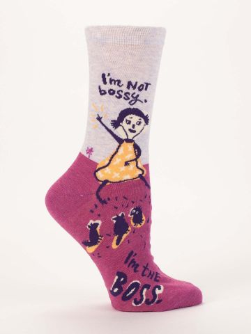 the-v-spot_im-not-bossy-crew-socks_blue-q