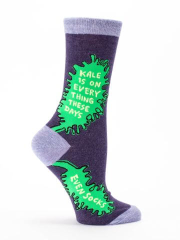 The V Spot_Kale Is On Everything These Days Even Socks Women's Crew Socks_Blue Q