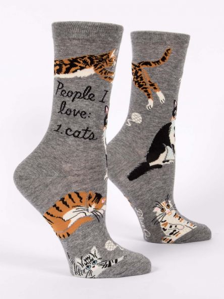 The V Spot_People I Love Cats Crew Socks_Blue Q